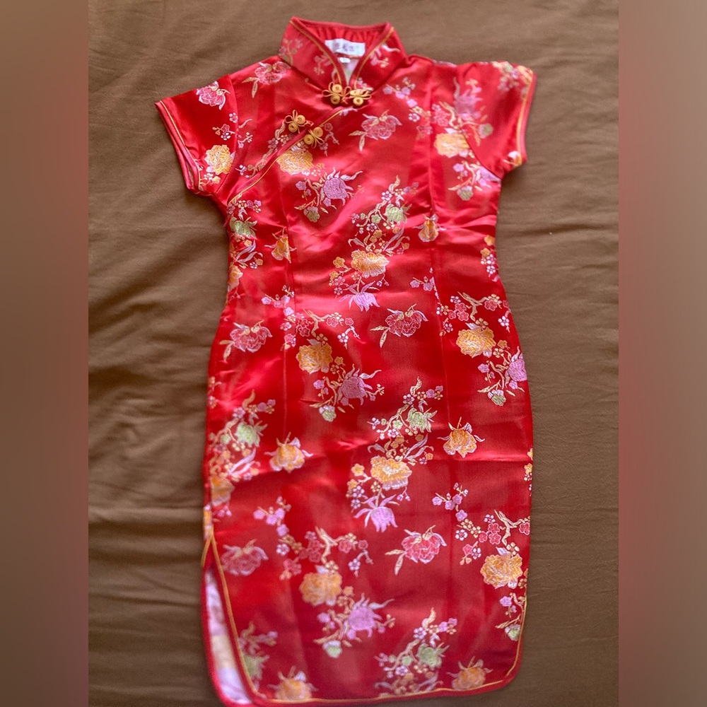 Girls Chinese Traditional Qipao Red Dress
